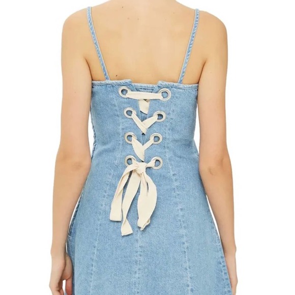 Topshop Lace-up Denim Slip Dress 6 - Picture 2 of 12